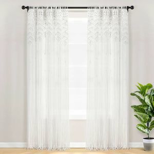 84"x40" Boho Macrame Leaf Cotton Window Curtain Panel White - Lush Décor